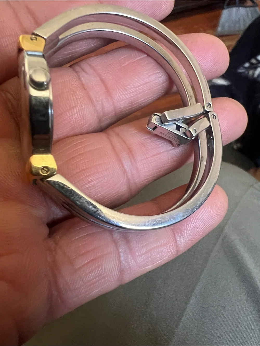Movado model 97 A1809A Two-Tone Black Dial Silver and Gold Bracelet Watch